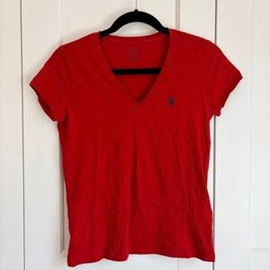 Polo by Ralph Lauren Women's Red V-Neck T-Shirt | S